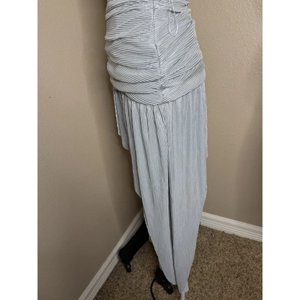 ATOIR Silver Metallic Pleated Asymmetric Mini Skirt XS NWT Ruched Party Festival